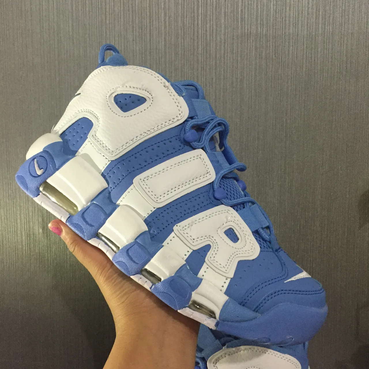 Nike Air More Uptempo White and Royal Blue Basketball Shoes 7