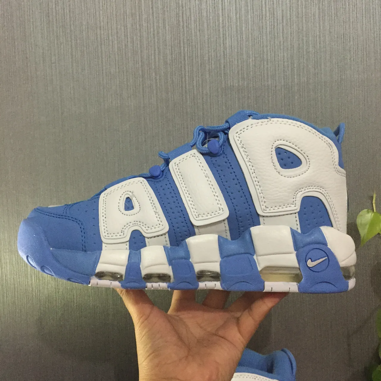 Nike Air More Uptempo White and Royal Blue Basketball Shoes 9