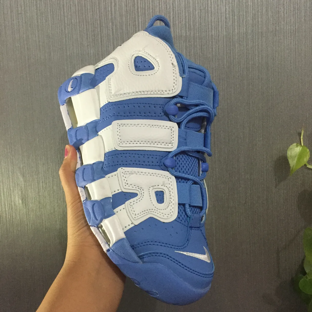 Nike Air More Uptempo White and Royal Blue Basketball Shoes 11