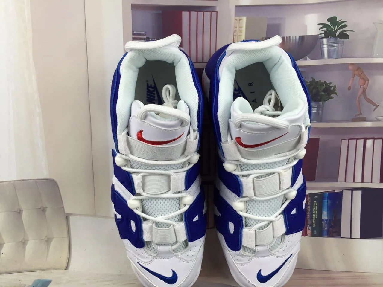 Nike Air More Uptempo White and Royal Blue Basketball Shoes 13