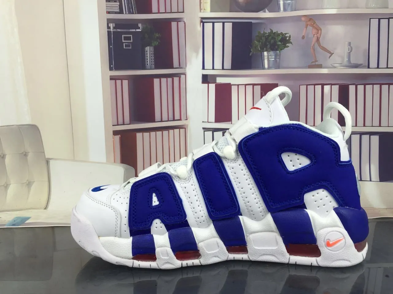 Nike Air More Uptempo White and Royal Blue Basketball Shoes 14