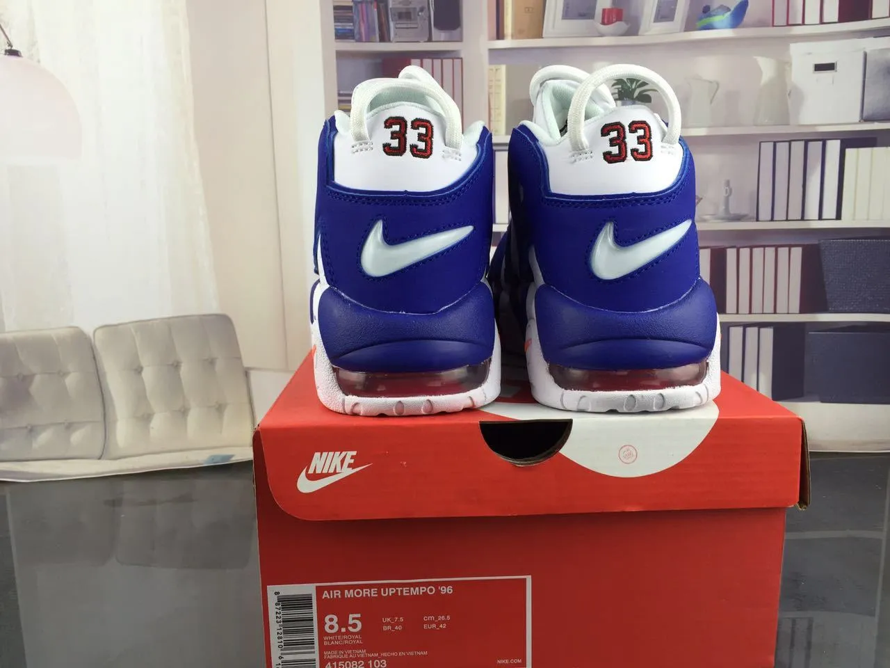 Nike Air More Uptempo White and Royal Blue Basketball Shoes 15