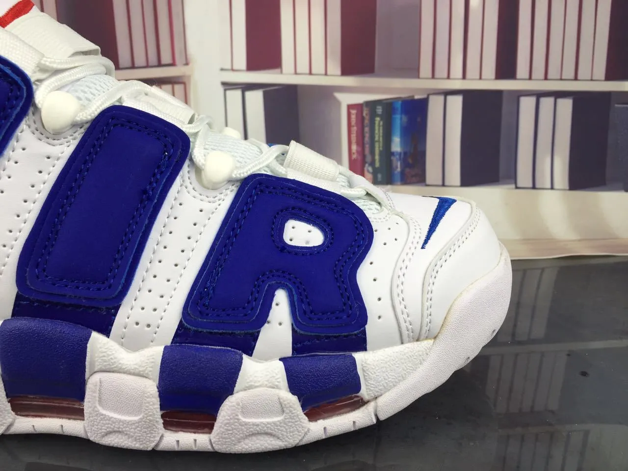 Nike Air More Uptempo White and Royal Blue Basketball Shoes 16