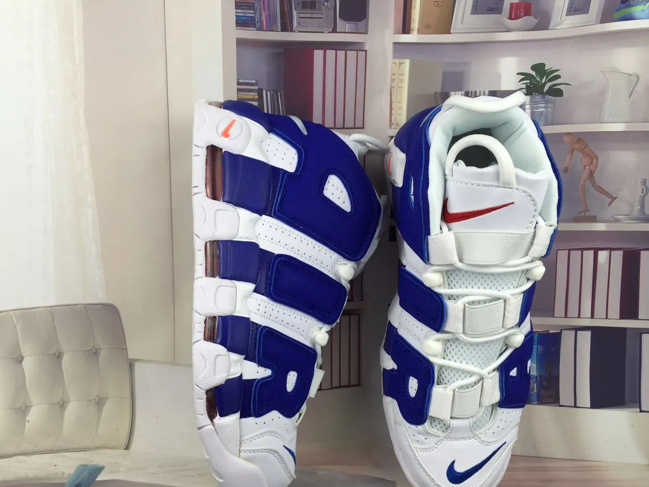 Nike Air More Uptempo White and Royal Blue Basketball Shoes 18