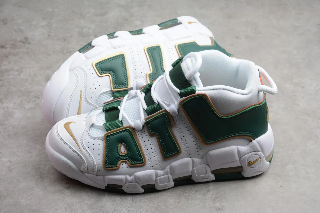 Nike Air More Uptempo White Green Gold Basketball Shoes 9