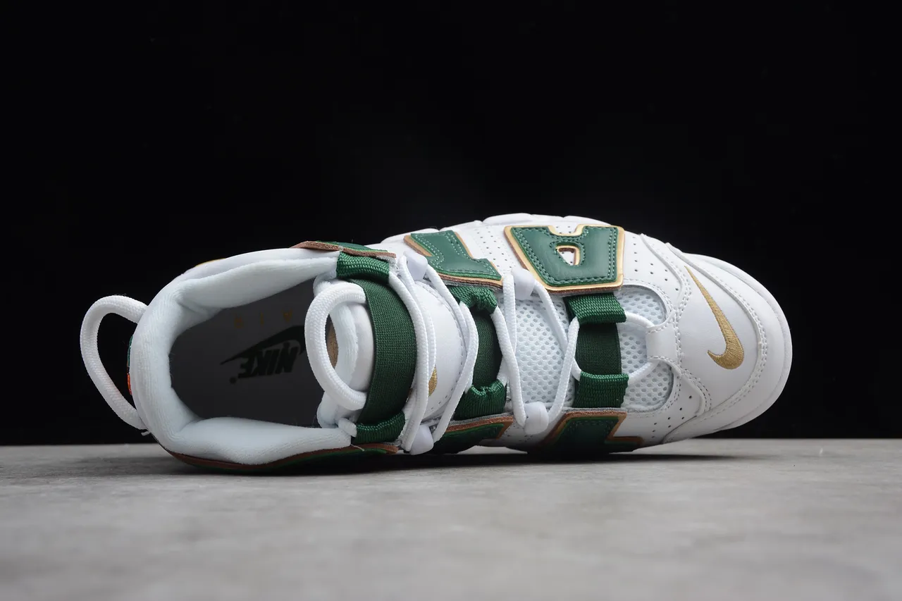 Nike Air More Uptempo White Green Gold Basketball Shoes 12