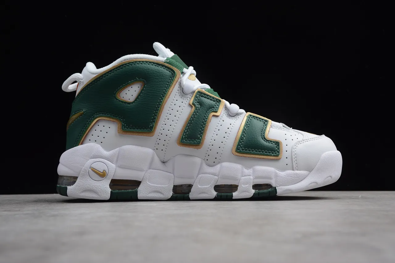 Nike Air More Uptempo White Green Gold Basketball Shoes 13