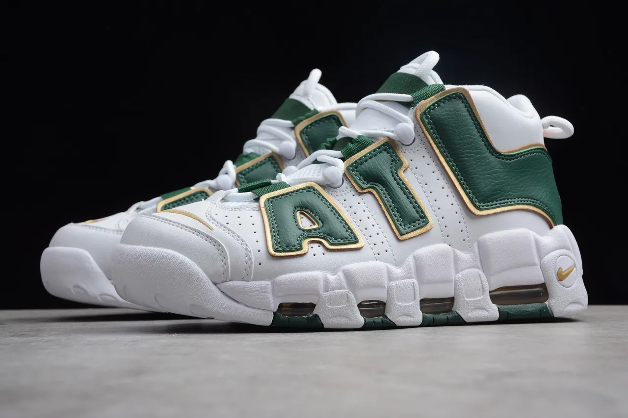 Nike Air More Uptempo White Green Gold Basketball Shoes 14