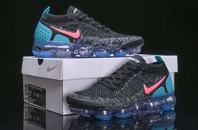 Nike Air VaporMax Flyknit Black Pink Blue Lifestyle Sneakers 10