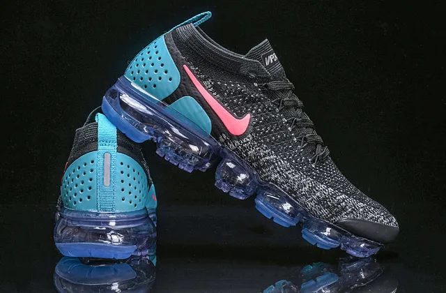 Nike Air VaporMax Flyknit Black Pink Blue Lifestyle Sneakers 13