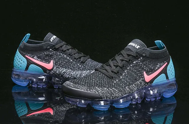 Nike Air VaporMax Flyknit Black Pink Blue Lifestyle Sneakers 14