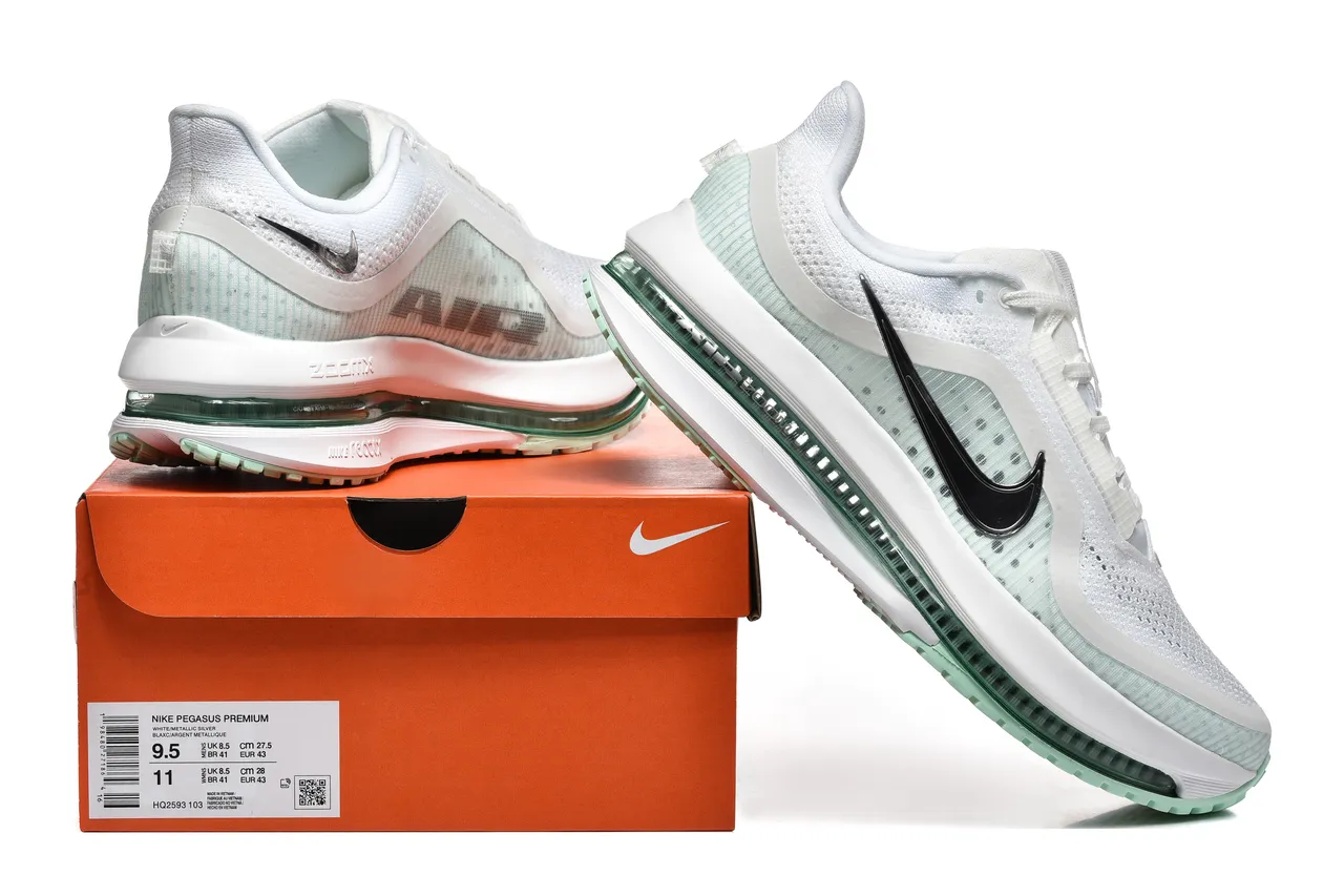 Nike Air Zoom Pegasus White Green Lightweight Engineered Mesh Upper Full-Length Visible Unit Running Shoes 2