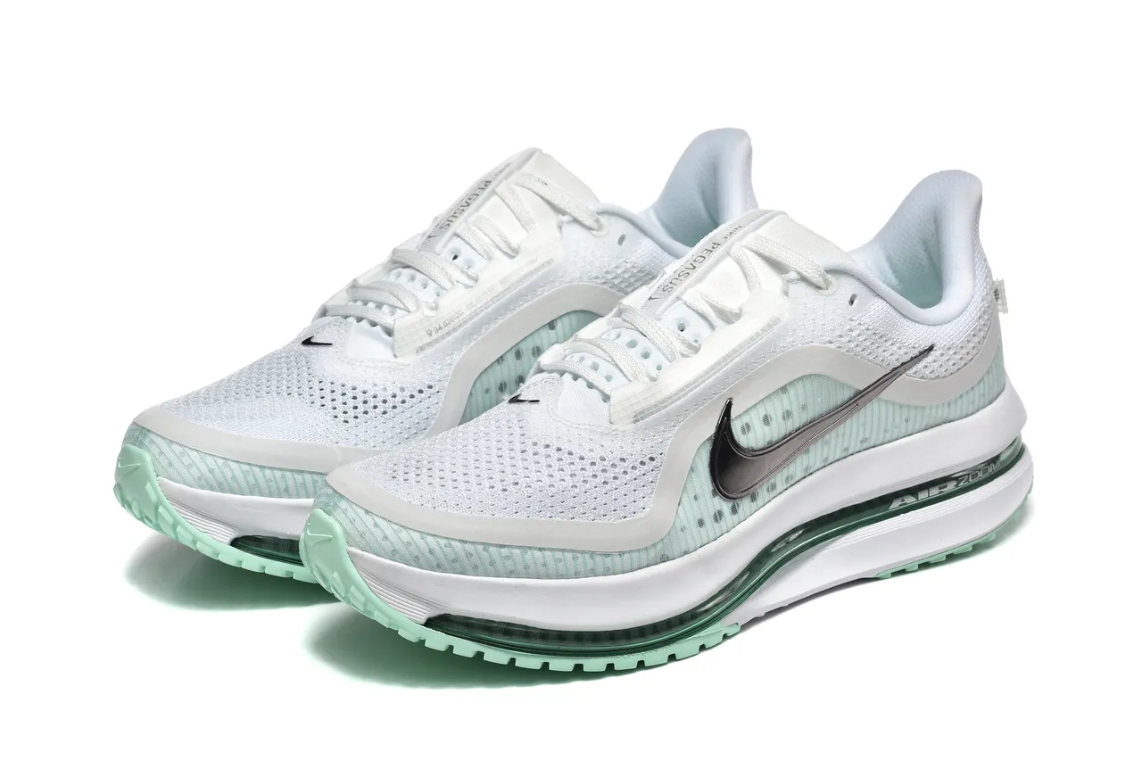 Nike Air Zoom Pegasus White Green Lightweight Engineered Mesh Upper Full-Length Visible Unit Running Shoes 4