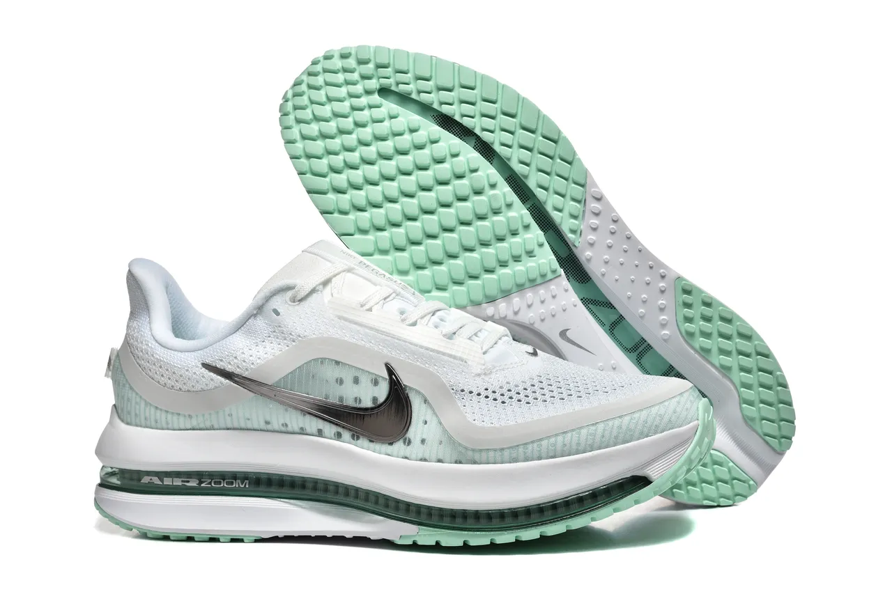 Nike Air Zoom Pegasus White Green Lightweight Engineered Mesh Upper Full-Length Visible Unit Running Shoes 5