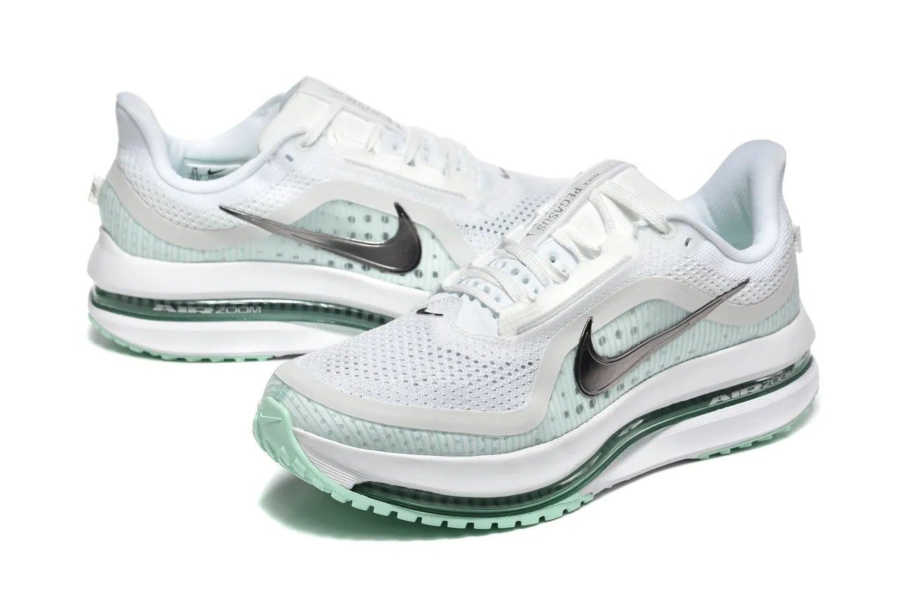 Nike Air Zoom Pegasus White Green Lightweight Engineered Mesh Upper Full-Length Visible Unit Running Shoes 7