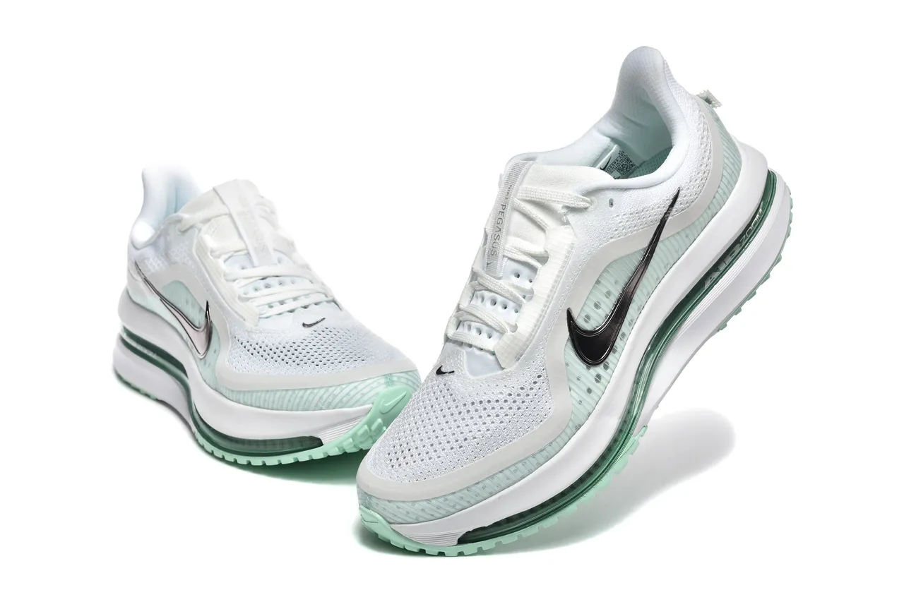 Nike Air Zoom Pegasus White Green Lightweight Engineered Mesh Upper Full-Length Visible Unit Running Shoes 8