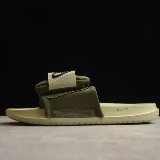 Nike Army Green Beige Molded Foam Sole Wide Fabric Strap Slippers