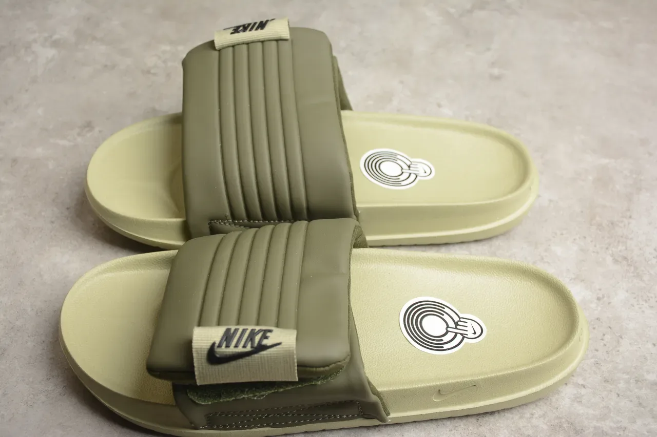 Nike Army Green Beige Chaussures de Maison Sangle Tissu Large Semelle en Mousse Moldée 8