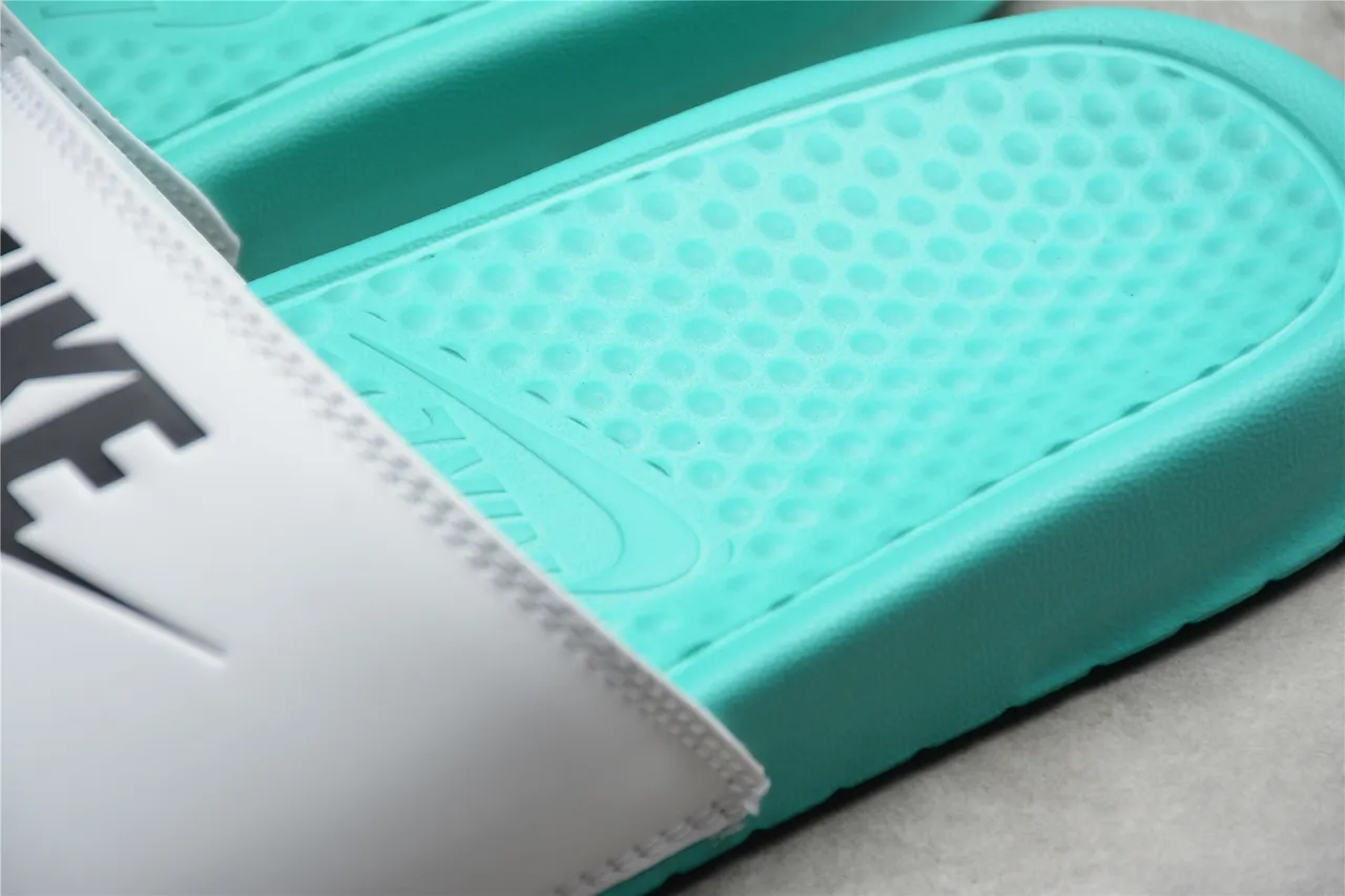 Nike Benassi JDI White and Turquoise Slippers 4