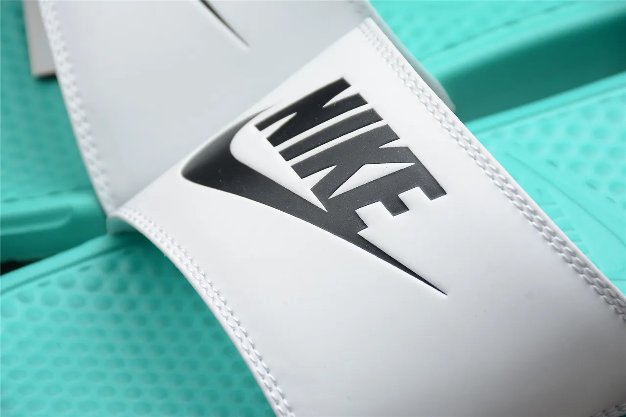 Nike Benassi JDI White and Turquoise Slippers 5