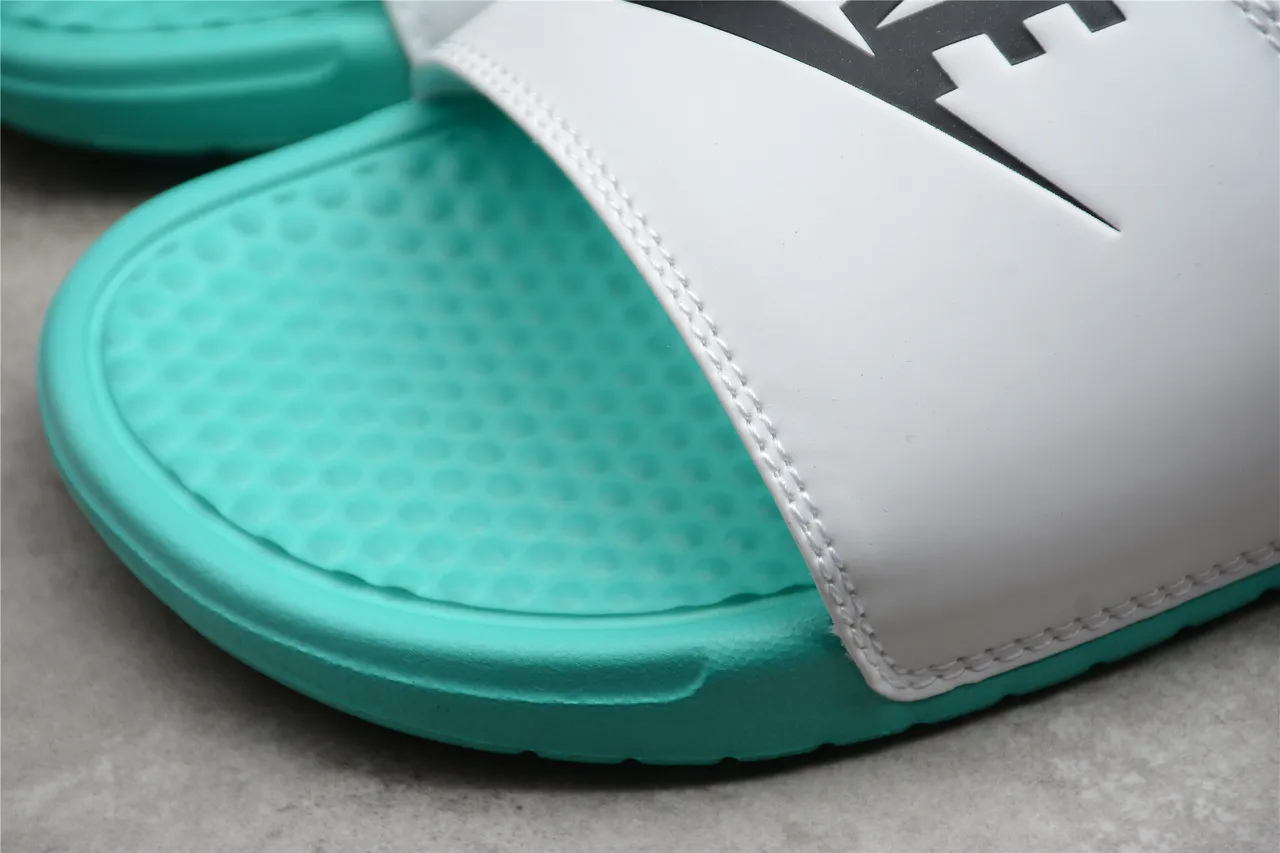 Nike Benassi JDI White and Turquoise Slippers 6
