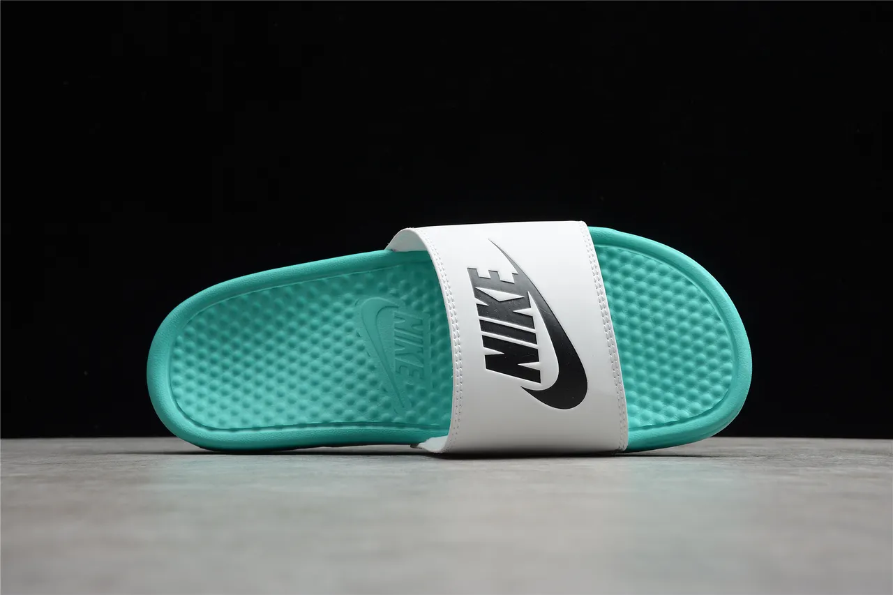 Nike Benassi JDI White and Turquoise Slippers 9