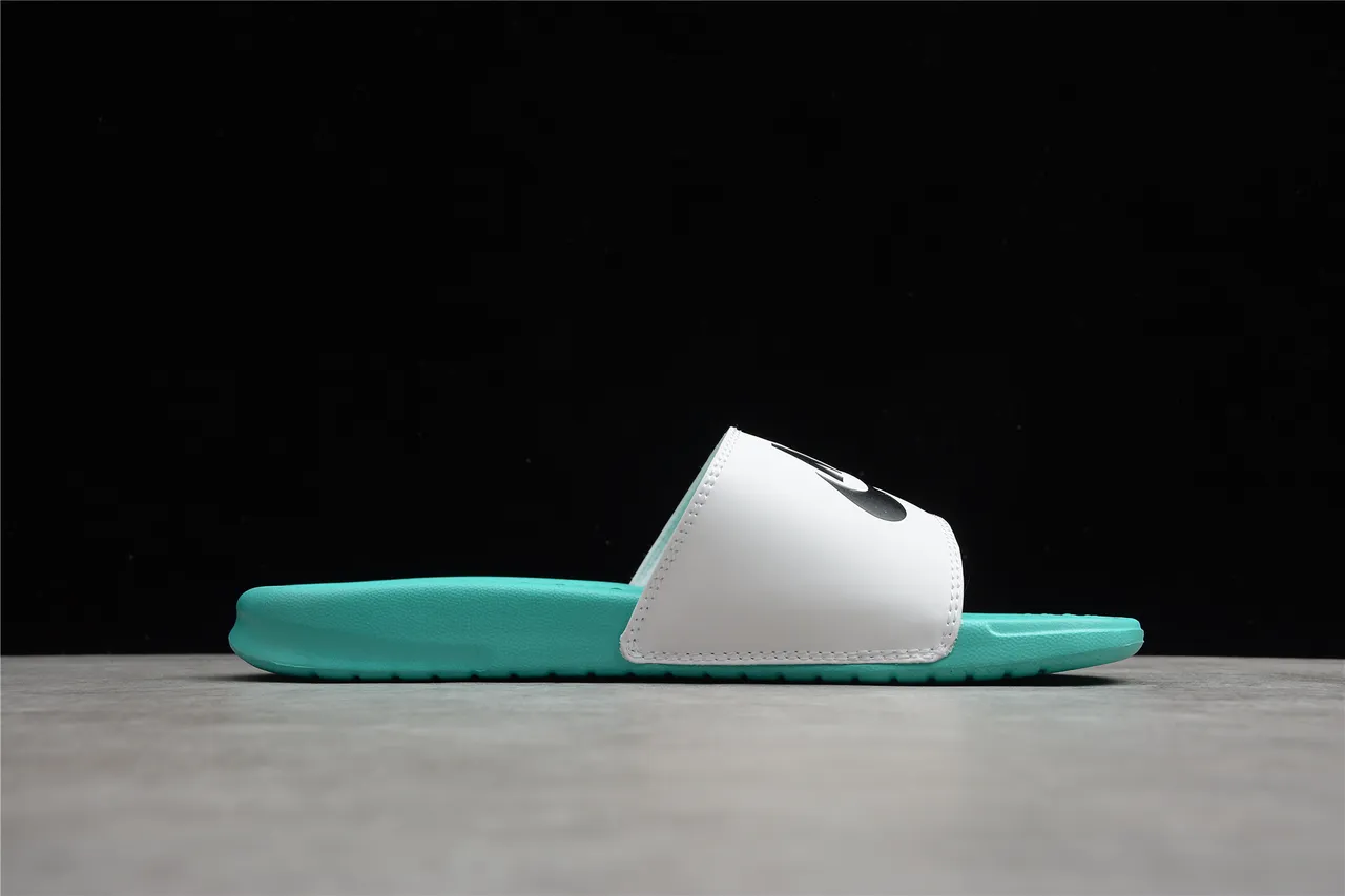 Nike Benassi JDI White and Turquoise Slippers 10