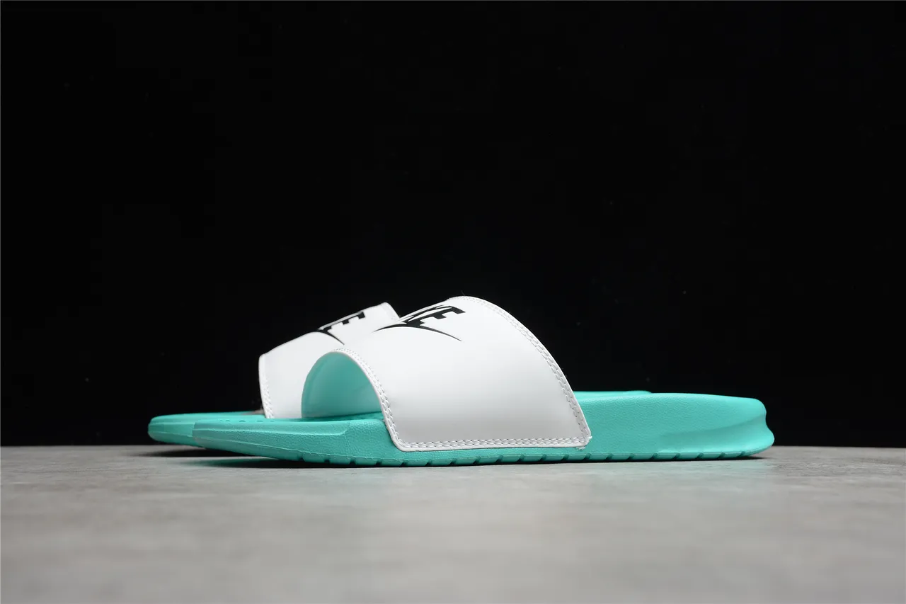 Nike Benassi JDI White and Turquoise Slippers 11