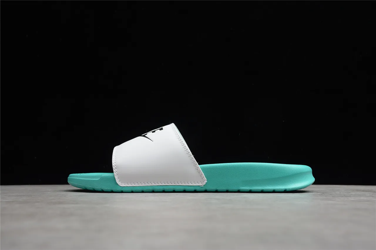 Nike Benassi JDI White and Turquoise Slippers 12