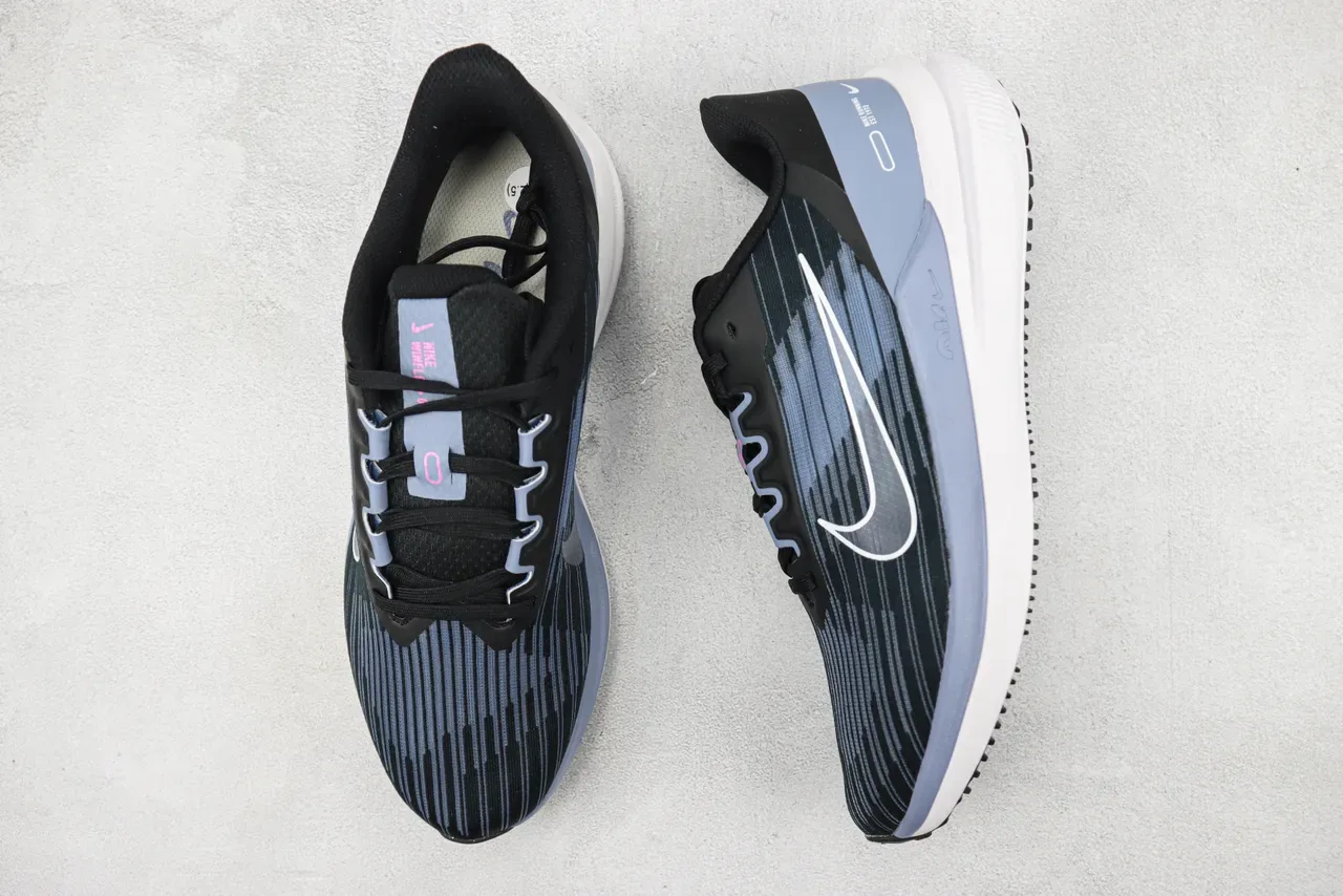 Nike Black Blue Engineered Mesh Upper Tonal Striped Pattern Running Shoes 3