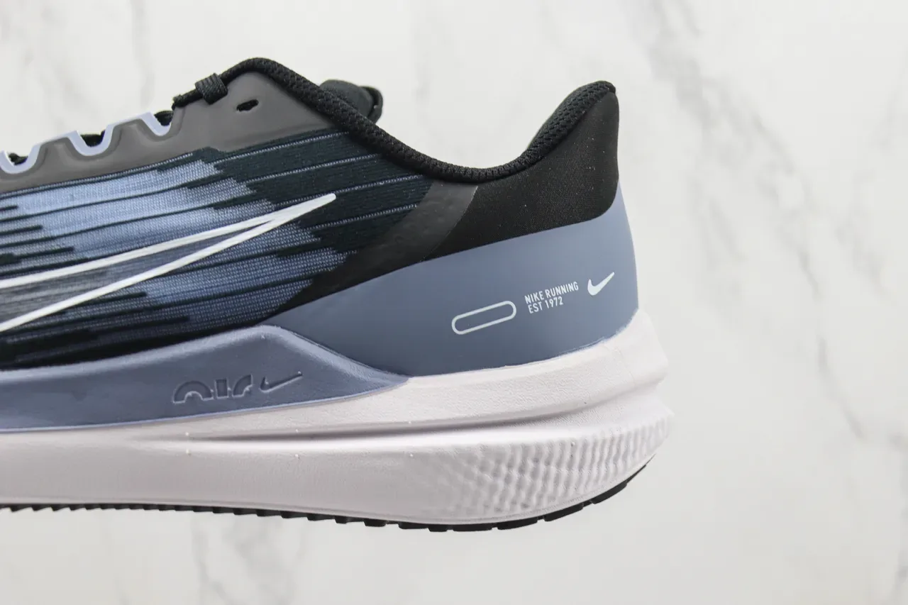 Nike Black Blue Engineered Mesh Upper Tonal Striped Pattern Running Shoes 7
