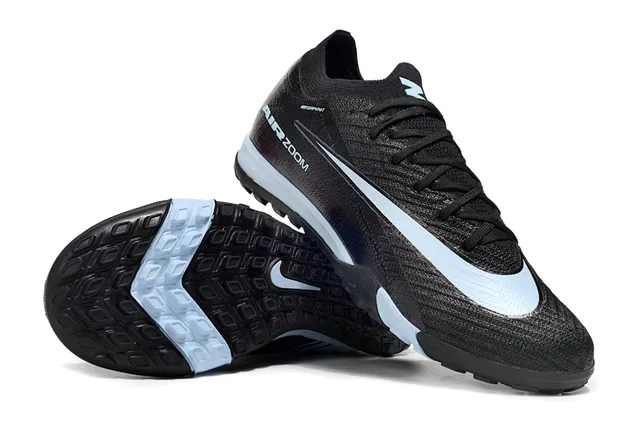 Nike Chaussures de football turf noir et bleu avec tige en tricot et lacets intégrés 2