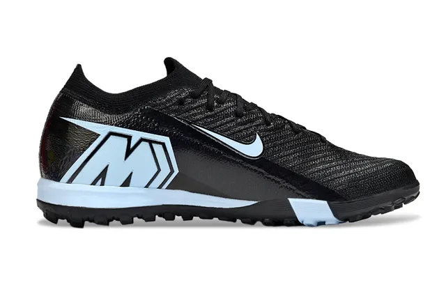 Nike Chaussures de football turf noir et bleu avec tige en tricot et lacets intégrés 5