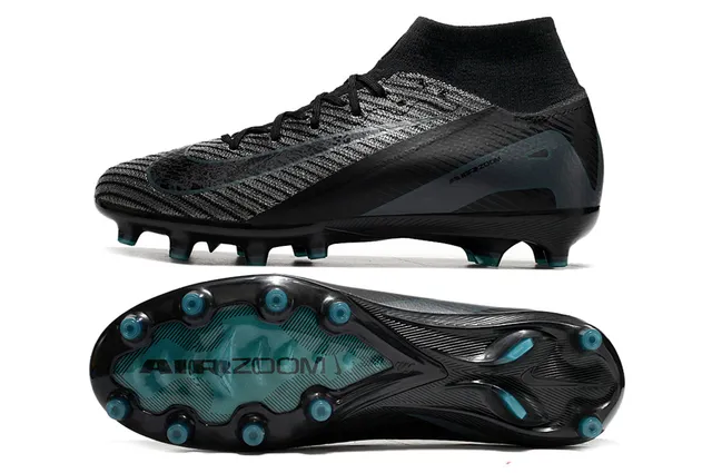 Nike Black Blue Knit Upper Sock-Fit Collar Firm-Ground Soccer Shoes 5