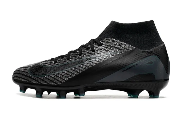 Nike Black Blue Knit Upper Sock-Fit Collar Firm-Ground Soccer Shoes 8