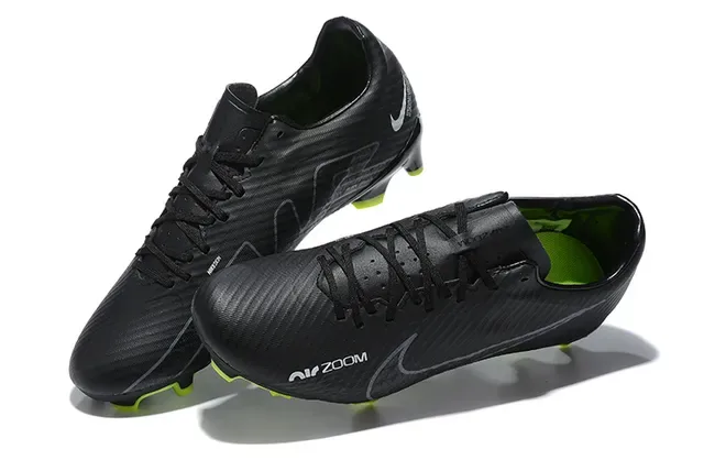 Nike Preto Verde Fibra de Carbono Superior Textura Silhueta Baixa Corte Sola Firme Sapatos de Futebol 2
