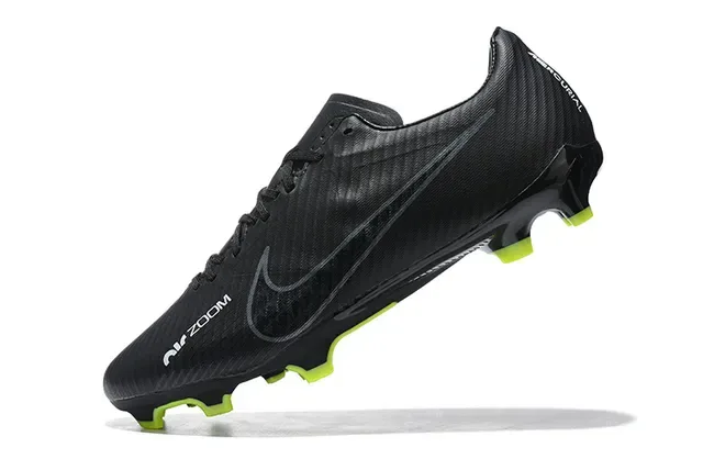 Nike Preto Verde Fibra de Carbono Superior Textura Silhueta Baixa Corte Sola Firme Sapatos de Futebol 4