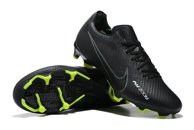 Nike Preto Verde Fibra de Carbono Superior Textura Silhueta Baixa Corte Sola Firme Sapatos de Futebol 6