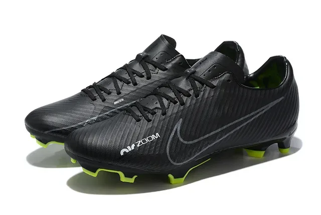 Nike Preto Verde Fibra de Carbono Superior Textura Silhueta Baixa Corte Sola Firme Sapatos de Futebol 8