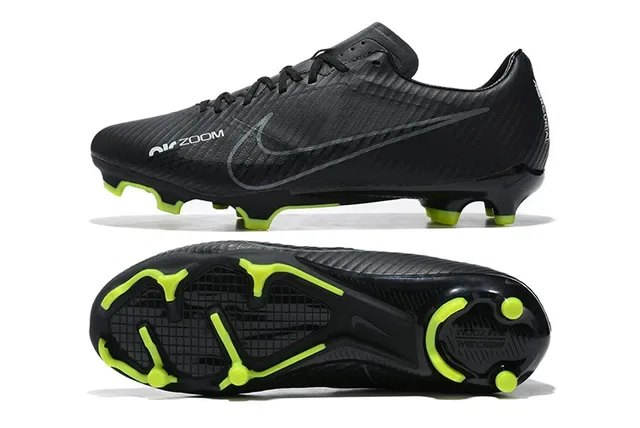 Nike Preto Verde Fibra de Carbono Superior Textura Silhueta Baixa Corte Sola Firme Sapatos de Futebol 9