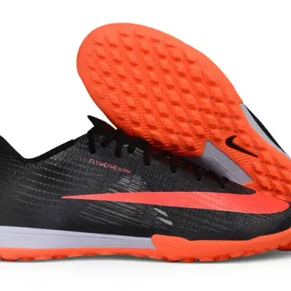 Nike Black Orange Flyweave Knit Upper Low-Cut Collar Turf Soccer Shoes