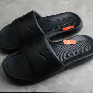 Nike Black Orange Molded Rubber Construction Single Wide Strap Slippers