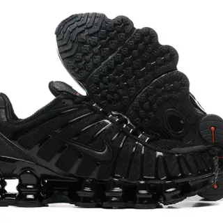 Nike Black Red Shox Column Cushioning Layered Synthetic Cage Lifestyle Sneakers