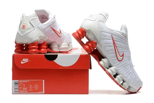 Nike Black Red Shox Column Cushioning Layered Synthetic Cage Lifestyle Sneakers 8