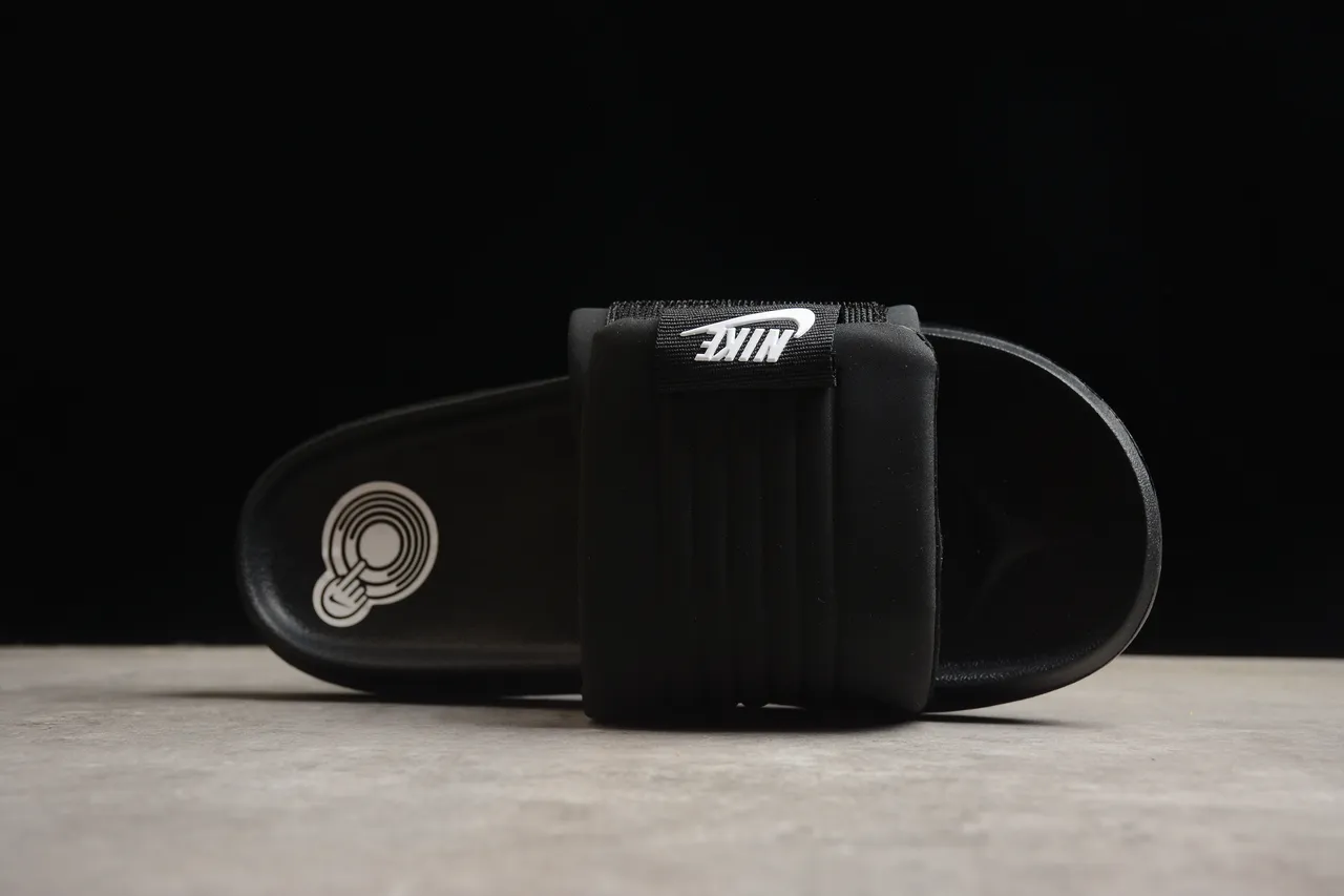 Nike Black White Single-Strap Padded Velcro Closure Slippers 11