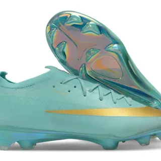 Nike Blue Gold Low-Cut Sock-Fit Upper Iridescent Transparent Sole Firm-Ground Soccer Shoes