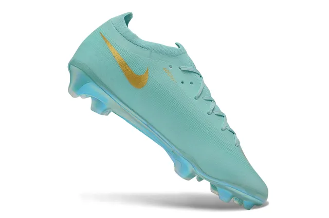 Nike Blue Gold Low-Cut Sock-Fit Upper Iridescent Transparent Sole Firm-Ground Soccer Shoes 2