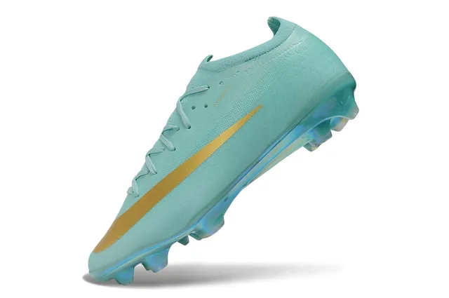 Nike Blue Gold Low-Cut Sock-Fit Upper Iridescent Transparent Sole Firm-Ground Soccer Shoes 3