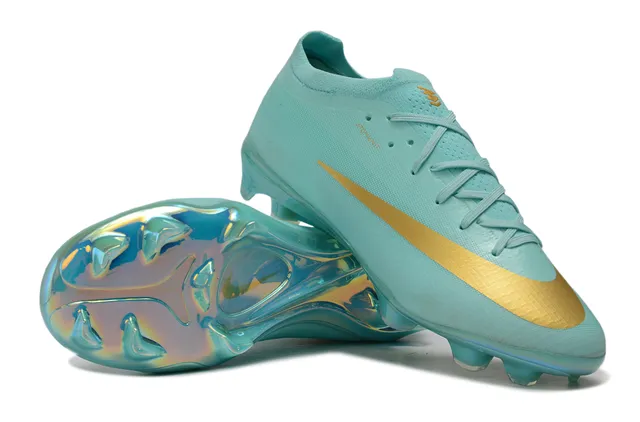 Nike Blue Gold Low-Cut Sock-Fit Upper Iridescent Transparent Sole Firm-Ground Soccer Shoes 4
