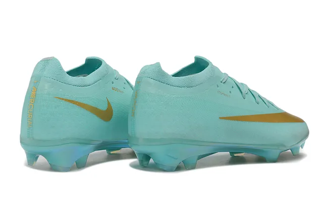 Nike Blue Gold Low-Cut Sock-Fit Upper Iridescent Transparent Sole Firm-Ground Soccer Shoes 5